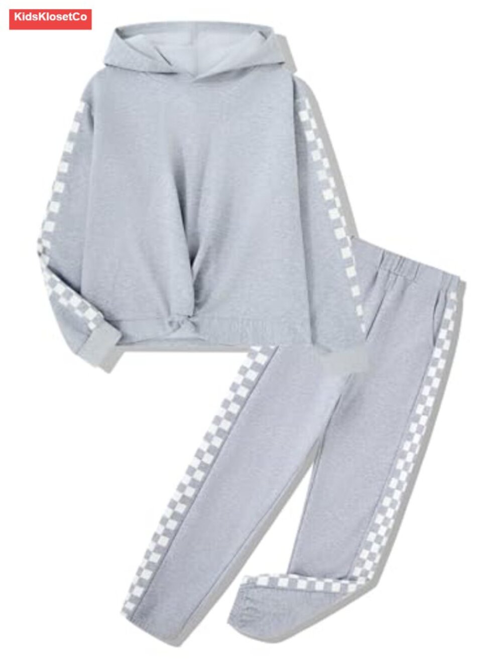 Girls 2 Piece Tracksuit Set Checkerboard Hoodie Sweatshirt & Pants Athletic